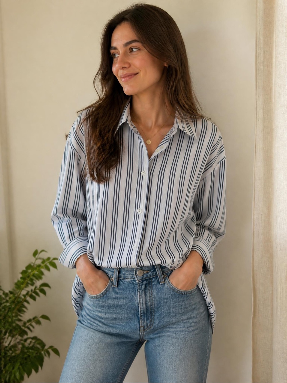 Striped Button-Down Shirt - Blue/White